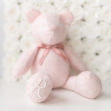 Load image into Gallery viewer, Eloise Tweed Pearl Initial Teddy Bear
