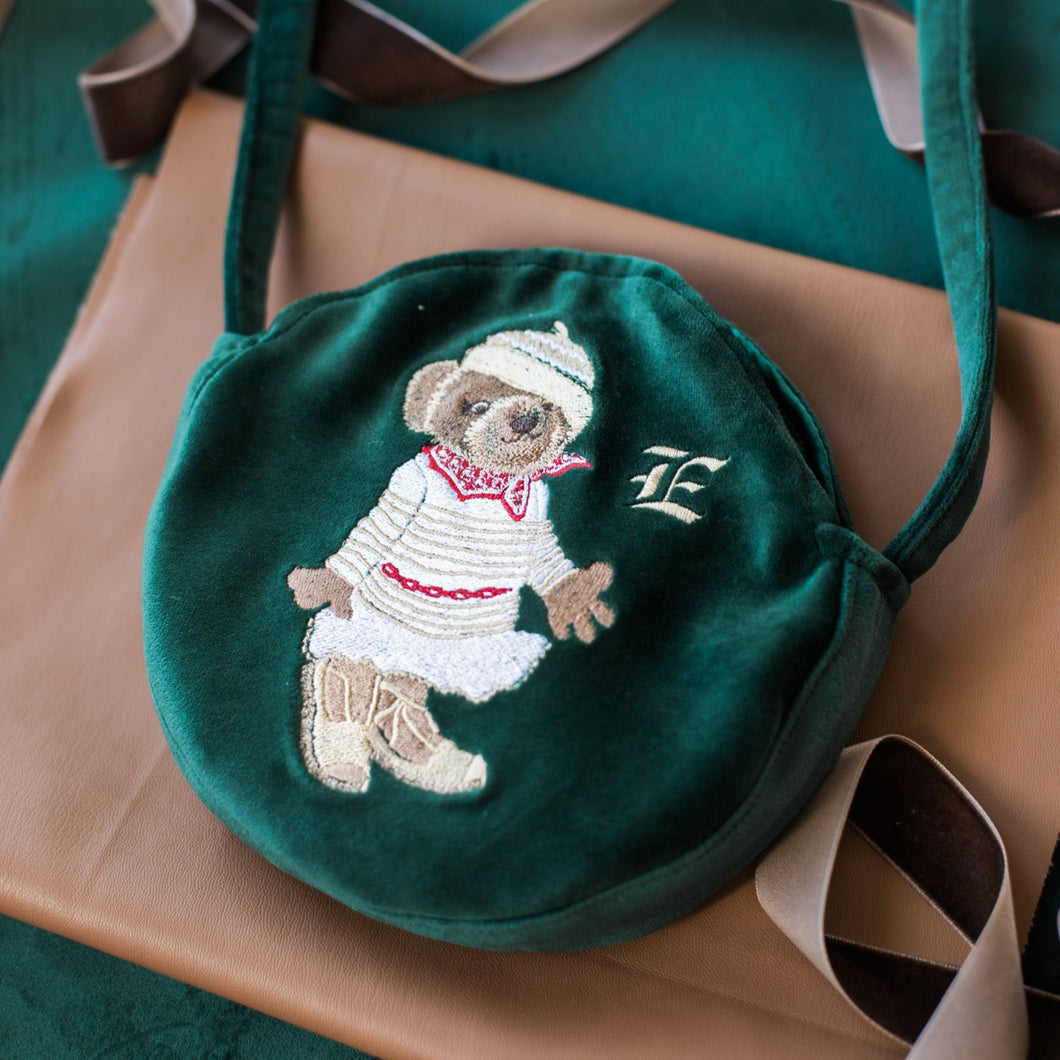 Letter E Velour Emerald Green Polo Purse