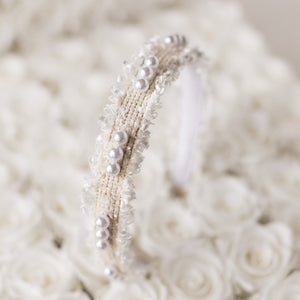 White Tweed Pearl Headband