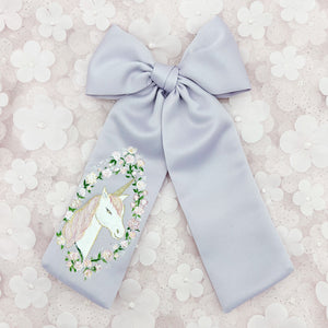 Floral Unicorn {Hand Painted Satin Bow}