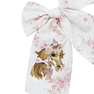 Floral Unicorn Pearl Bow