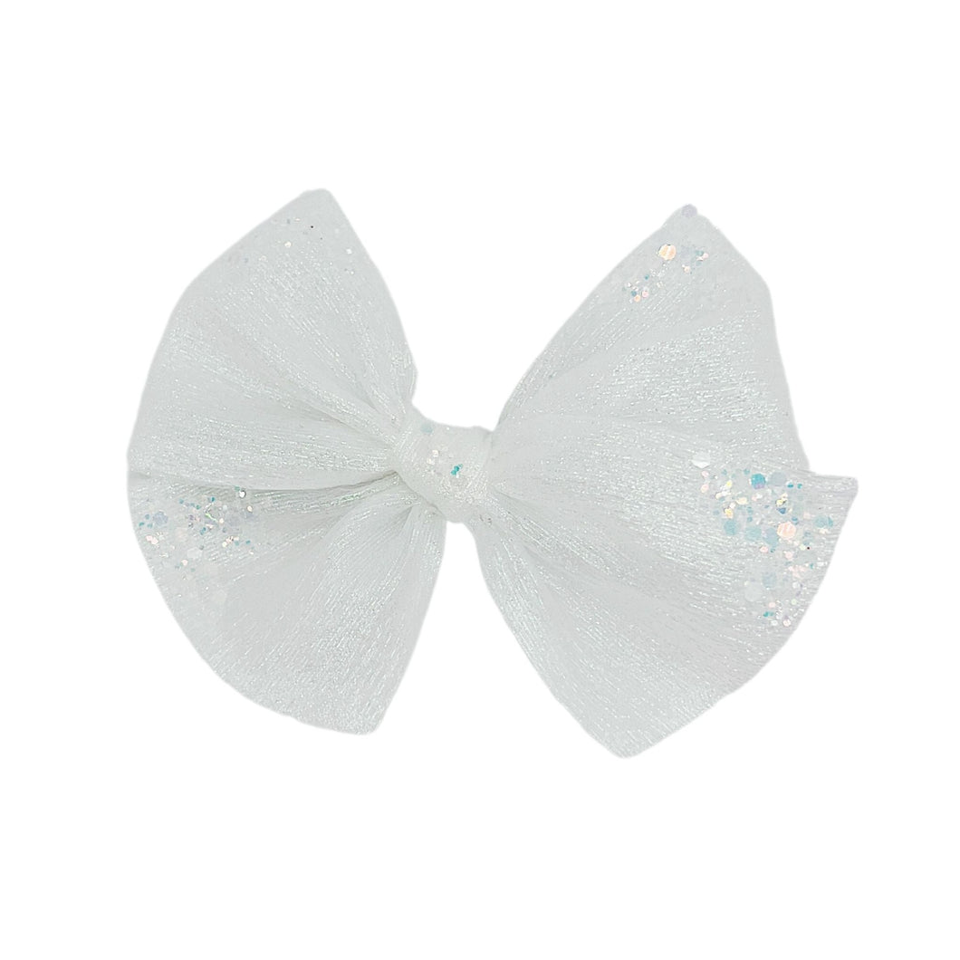 Iridescent White Glitter Bow