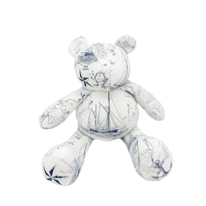 White Toile Nautical Teddy Bear