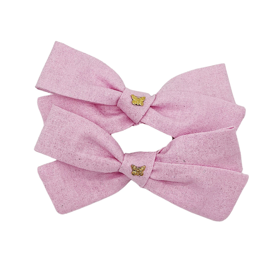Pink Shimmer Butterfly Pigtail Bows