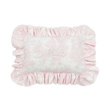 Load image into Gallery viewer, Pink Toile Ruffle Pearl Bespoke Pillow
