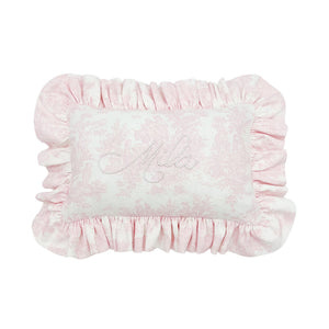 Pink Toile Ruffle Pearl Bespoke Pillow