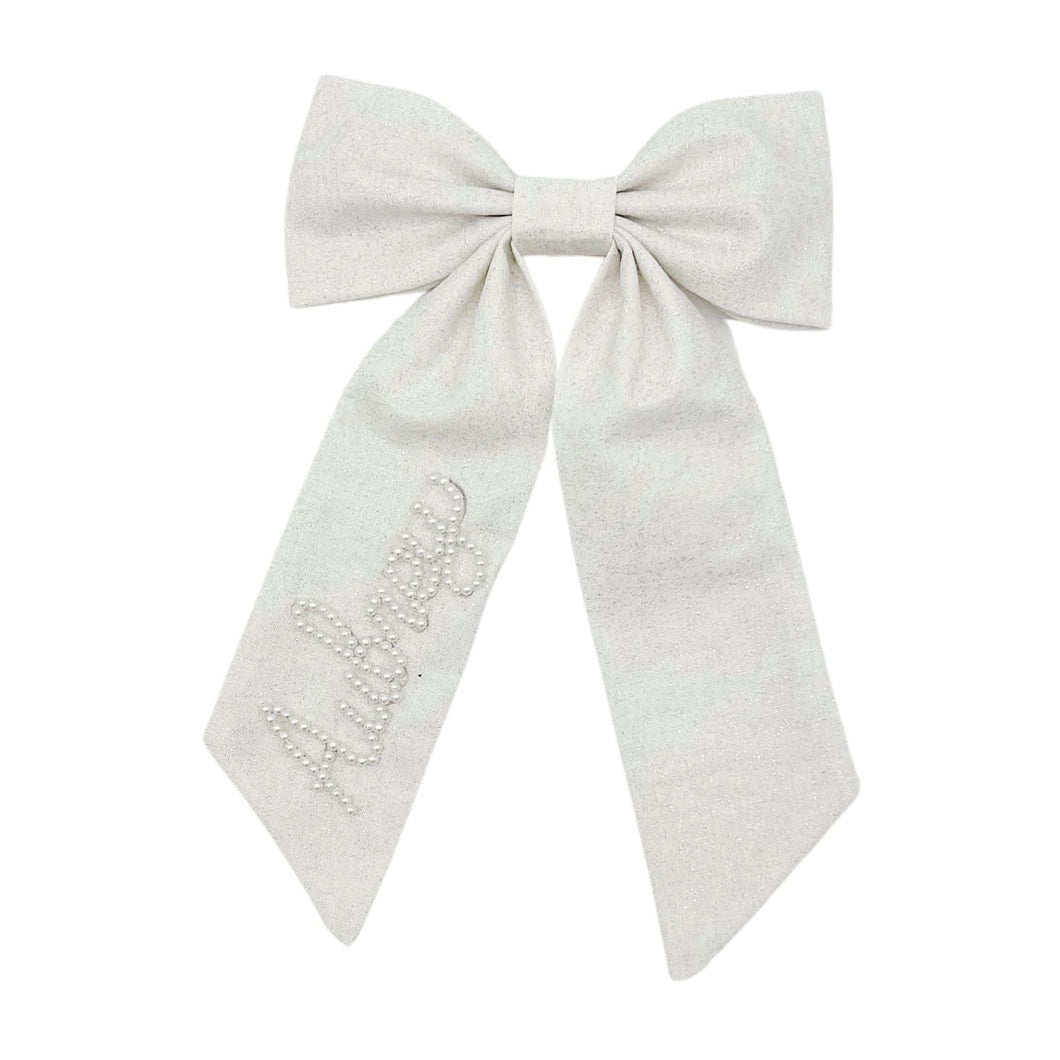 White Pearl Cotton Shimmer Bow