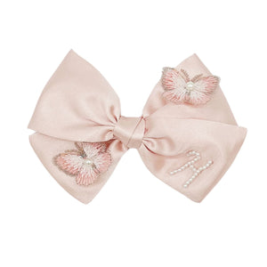 Blush Pink Initial Butterfly Pearl Bow