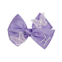 Load image into Gallery viewer, Dark Purple Initial Butterfly Pearl Bow
