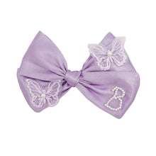 Load image into Gallery viewer, Lavender Initial Butterfly Pearl Bow
