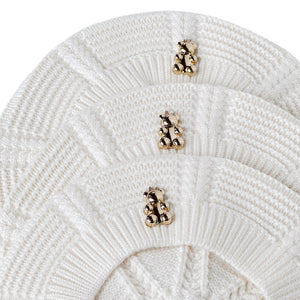 "The Gold Teddy" Ivory Knit Beret