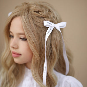 Coco White Long Ribbon Bow