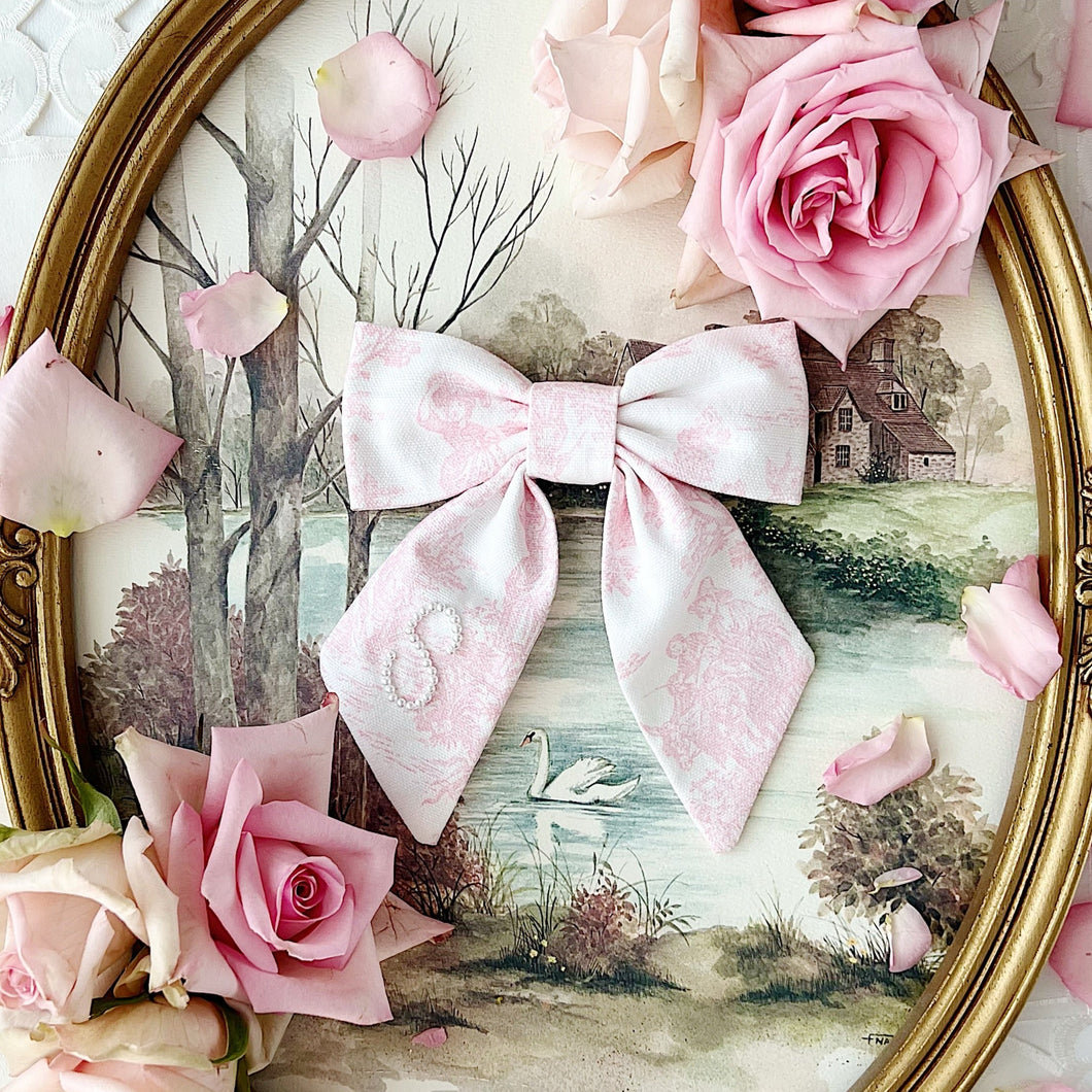Initial Pearl Pink Toile Bow