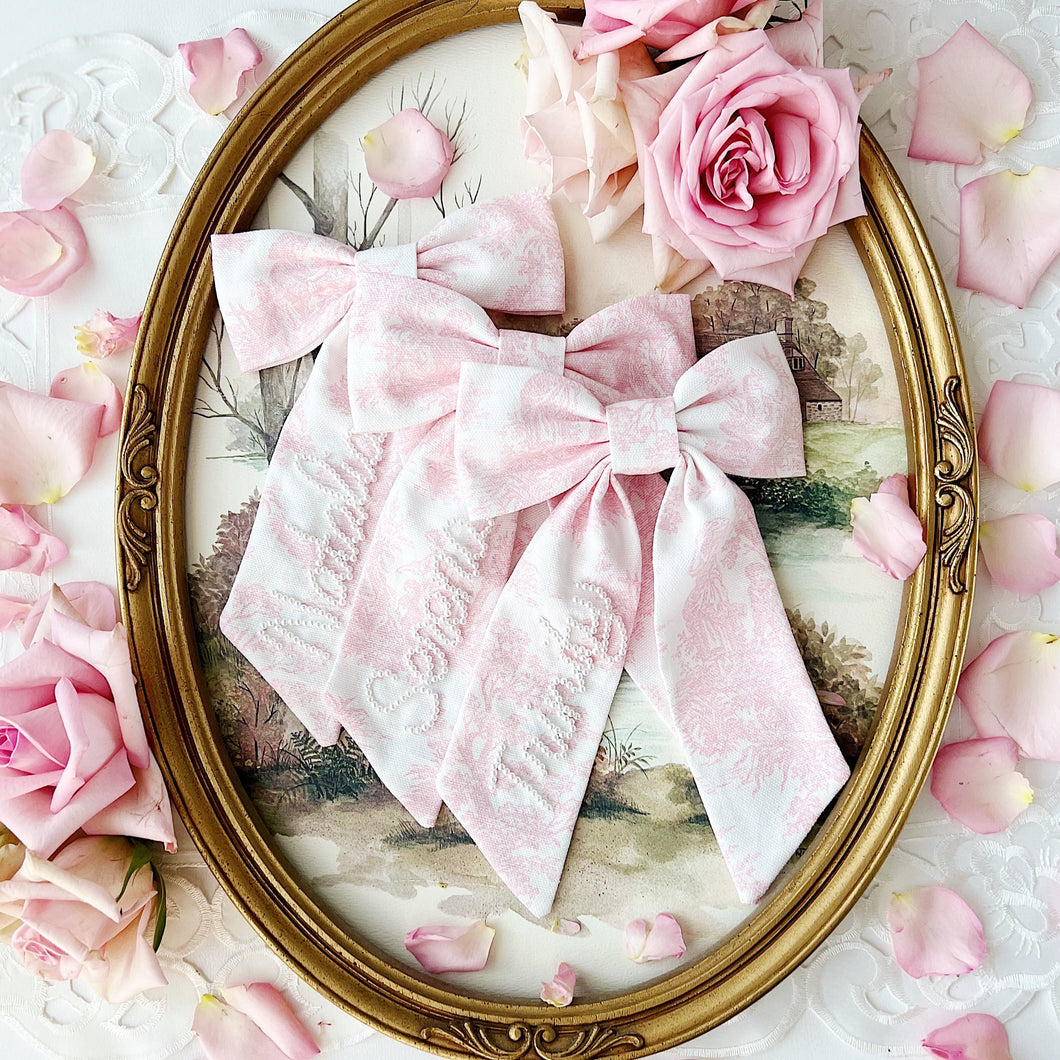 Pink Toile Sailor Pearl Bow