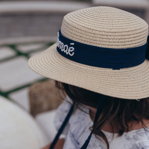 Personalized Pearl Straw Boater Hat