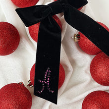 Load image into Gallery viewer, Black Velvet Crystal Initial Bow
