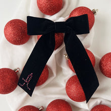 Load image into Gallery viewer, Black Velvet Crystal Initial Bow
