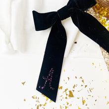 Load image into Gallery viewer, Black Velvet Crystal Initial Bow
