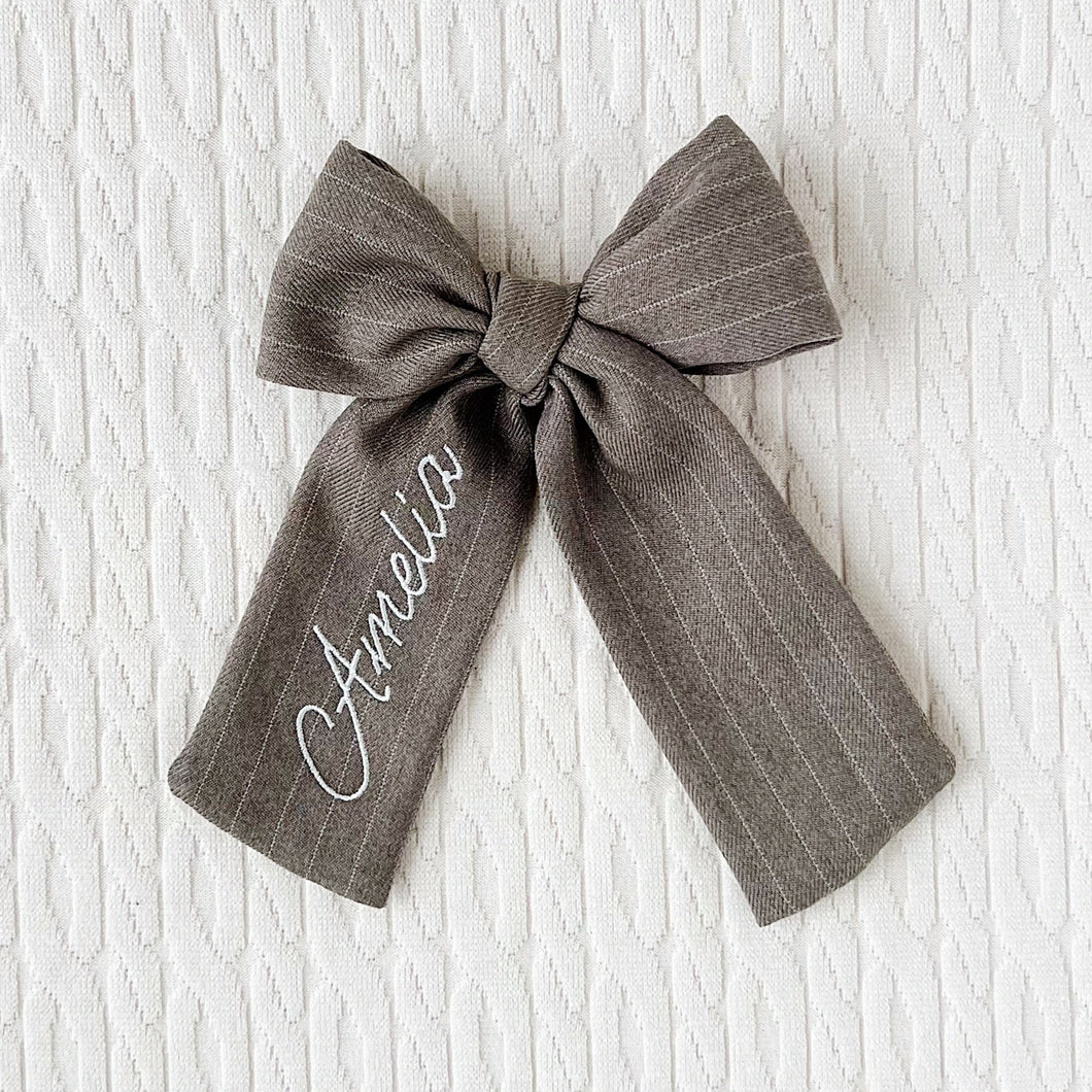 Gray Personalized Wool Bow