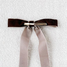 Load image into Gallery viewer, Caramel/Brown Long Velvet Initial Bow
