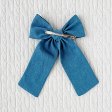 Load image into Gallery viewer, Denim Personalized Teddy Bow
