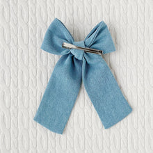 Load image into Gallery viewer, Light Wash Denim Monogrammed Bow
