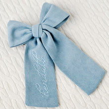 Load image into Gallery viewer, Light Wash Denim Monogrammed Bow
