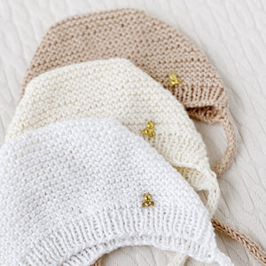 "The Golden Teddy" Hand Knit Bonnet
