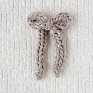 Taupe Chunky Knit Long Bow