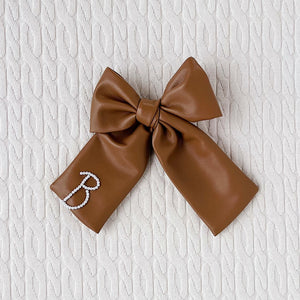 Pearl Leather Initial Bow