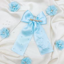 Load image into Gallery viewer, Baby Blue Ribbon Pearl Bow

