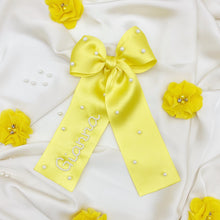 Load image into Gallery viewer, Yellow Ribbon Pearl Bow
