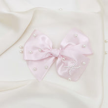 Load image into Gallery viewer, Pink Initial Ribbon Pearl Bow

