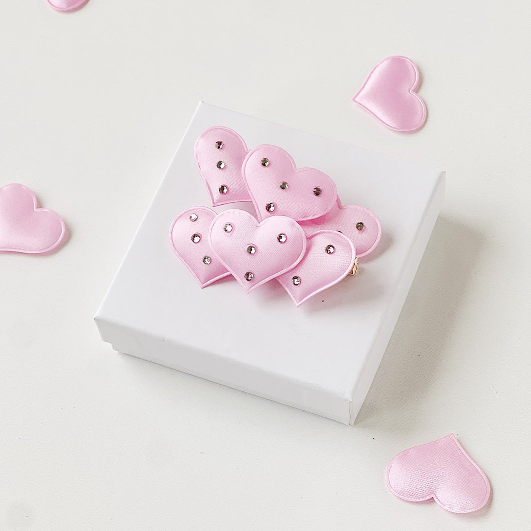 Pink Heart Crystal Pigtail Clips