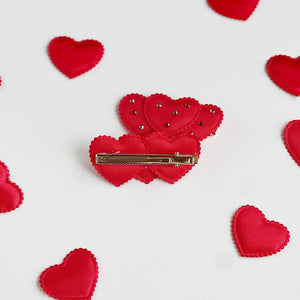 Red Heart Crystal Pigtail Clips