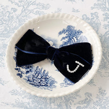 Load image into Gallery viewer, Navy Mini Velvet Bespoke Initial Bow
