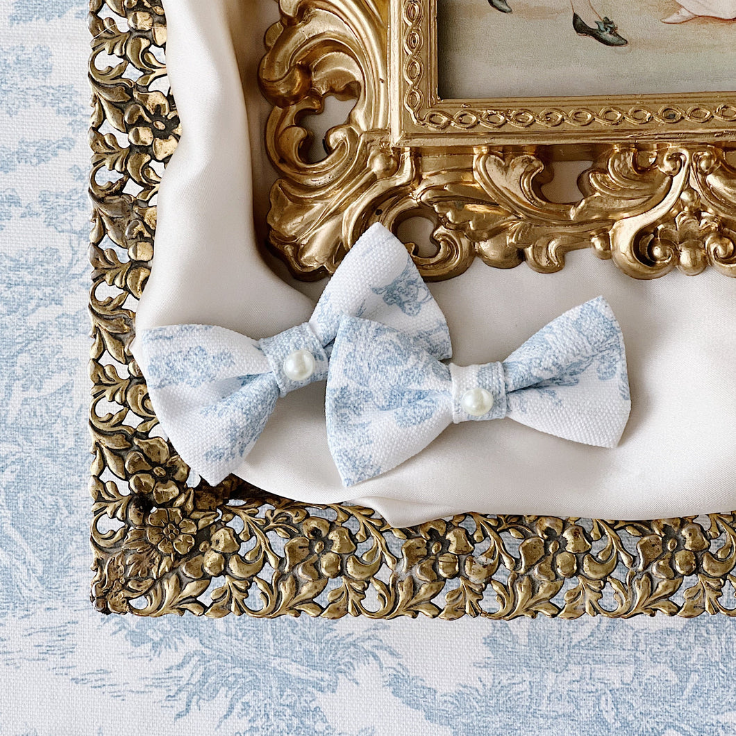 Blue Toile Baby Bows