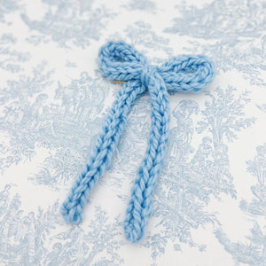 Blue Chunky Knit Long Bow