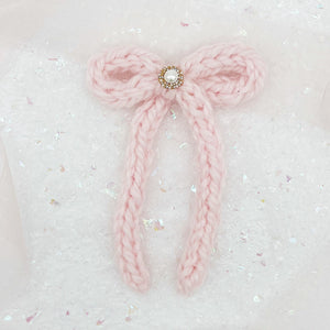 Pink Chunky Knit Long Bow