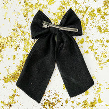 Load image into Gallery viewer, Black Shimmer Initial Bow
