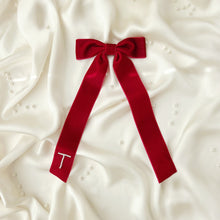 Load image into Gallery viewer, Luxe Red Long Velvet Initial Bow
