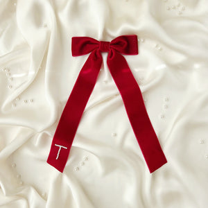 Luxe Red Long Velvet Initial Bow