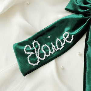 Emerald Green Velvet Beaded Bow