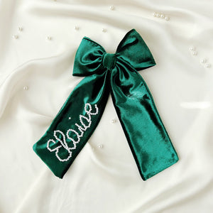 Emerald Green Velvet Beaded Bow