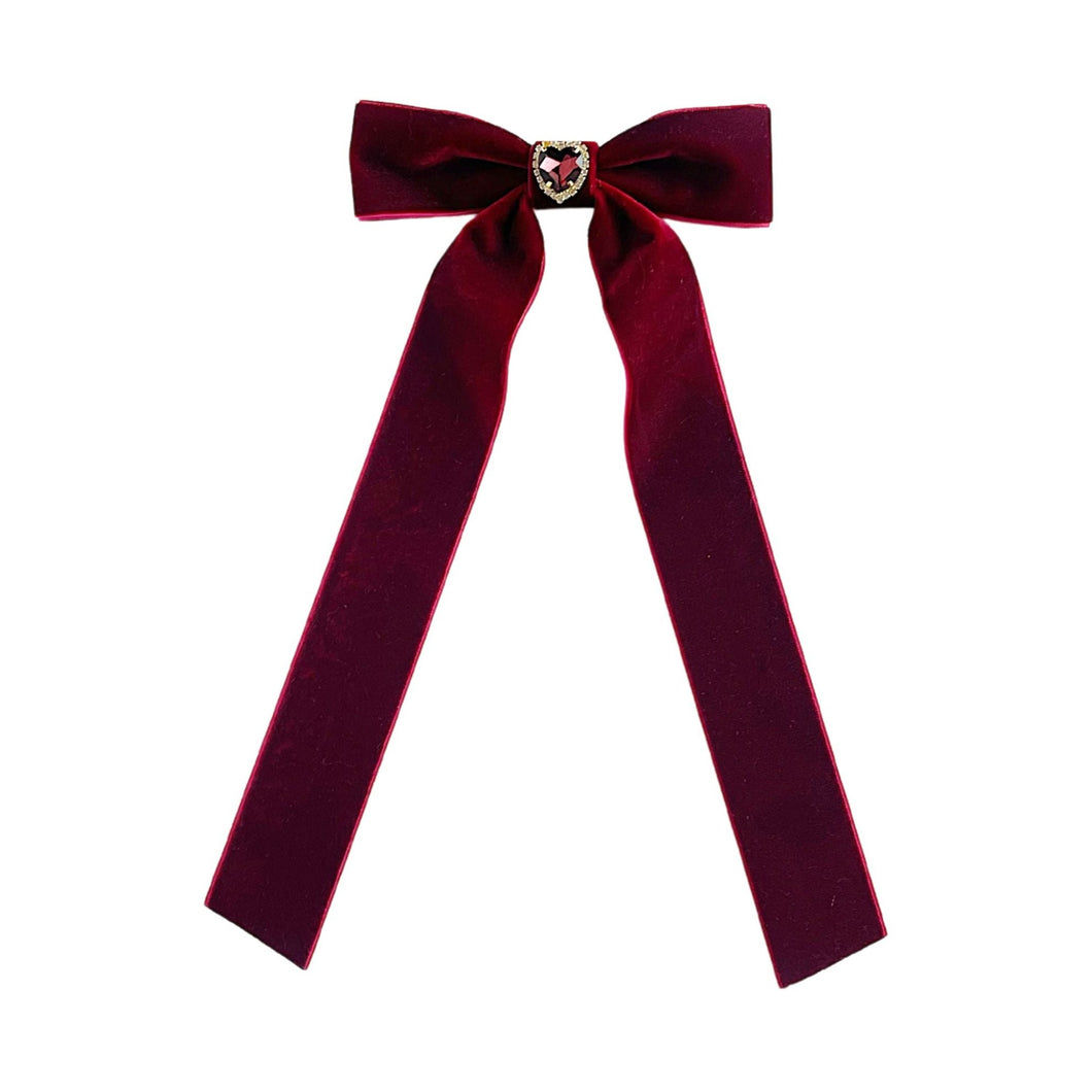 Maroon Heart Velvet Bow