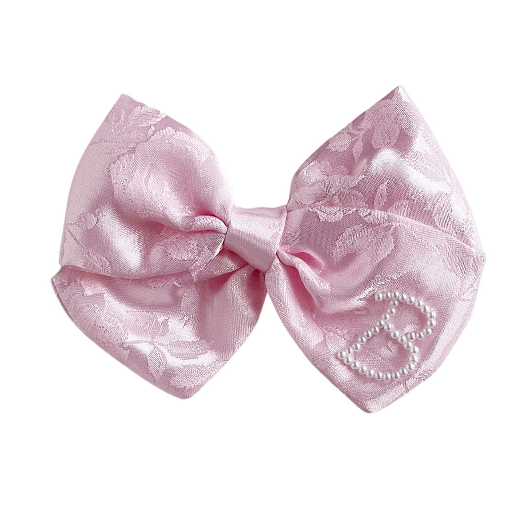 Pink Rose Pearl Initial Bow