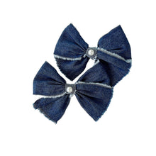 Load image into Gallery viewer, Dark Denim Pigtail Bows
