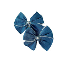 Load image into Gallery viewer, Medium Wash Denim Pigtail Bows
