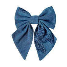 Load image into Gallery viewer, Embroidered Floral Denim Bow
