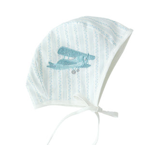 Blue Airplane Baby BONNET 18-24 months {RTS}